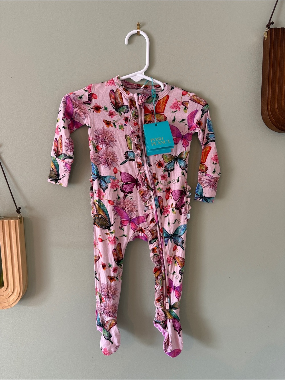 NWT Posh Peanut Pink Butterfly Print Footed One-Piece